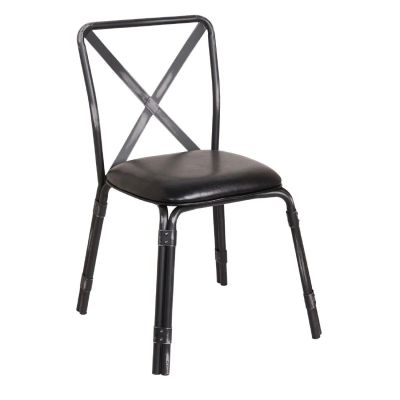 Bolero Antique Black Steel Chairs with Black PU Seat (Pack of 4) - GM646