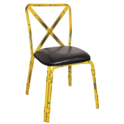 Bolero Antique Yellow Steel Chairs with Black PU Seat (Pack of 4) GM647