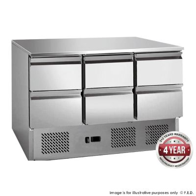 F.E.D. Temperate Thermaster 6 drawers S/S benchtop fridge - GNS1300-6D