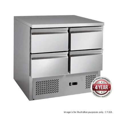 F.E.D. Temperate Thermaster Stainless steel 4 Drawers Benchtop Fridge - GNS900-4D