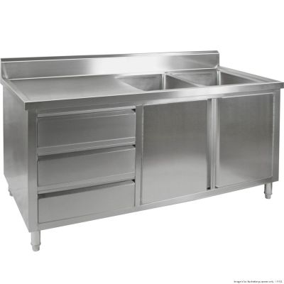 F.E.D. Modular Systems DSC-2400R-H Kitchen Tidy Premium Stainless Steel Cabinet With Double Sinks, Doors & Drawers