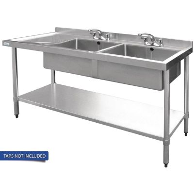 Vogue Double Bowl Sink L/H Drainer - 1500mm x 700mm 90mm Drain HC917