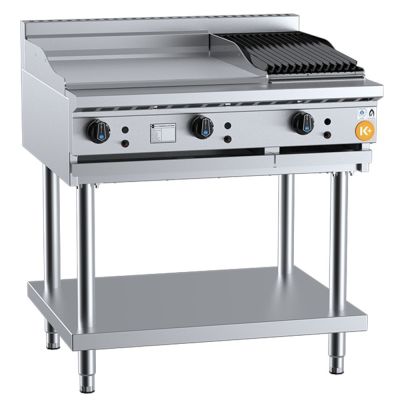 B+S K+ KBT-GRP6-CBR6 Combination 600mm Grill Plate 600mm Char Broiler On Stand