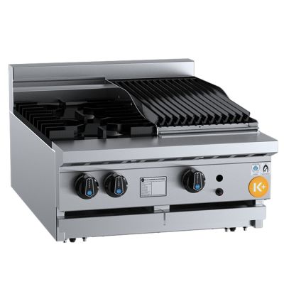 B+S K+ KBT-SB2-CBR3-BM Combination Bench Mounted Two Open Burners 300mm Char Broiler