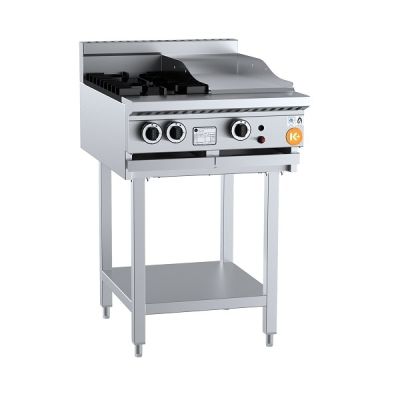 K+ KBT-SB2-GRP3 Gas Combination Two Open Burners & 300mm Grill Plate on Leg Stand