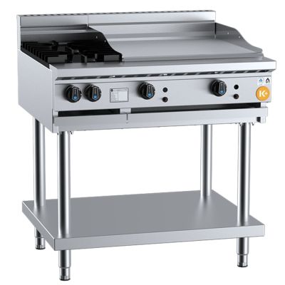 B+S K+ KBT-SB2-GRP6 Combination Two Open Burners 600mm Grill Plate On Stand