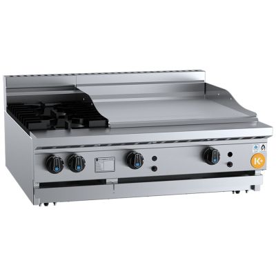 B+S K+ KBT-SB2-GRP6-BM Combination Two Open Burners 600mm Grill Plate Bench Mounted