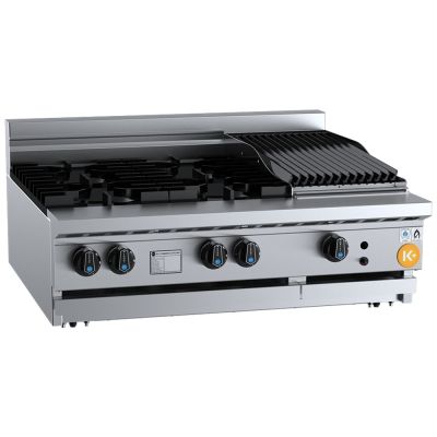 B+S K+ KBT-SB4-CBR3-BM Combination Four Open Burners 300mm Char Broiler Bench Mounted