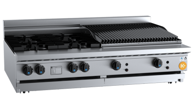 B+S K+ KBT-SB4-CBR6-BM Combination Four Open Burners & 600mm Char Broiler Bench Mounted