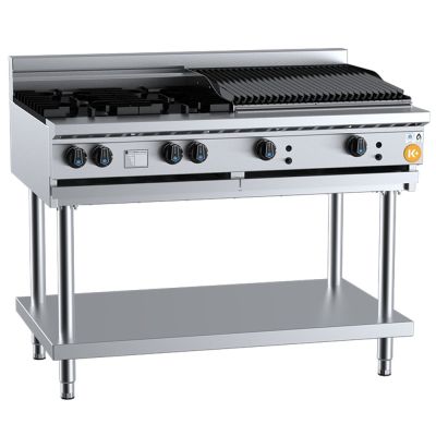 B+S K+ KBT-SB4-CBR6 Combination Four Open Burners 600mm Char Broiler On Stand