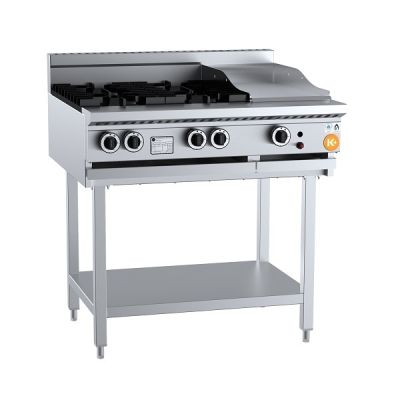 B+S K+ KBT-SB4-GRP3 Gas Combination Four Open Burners & 300mm Grill Plate On Leg Stand