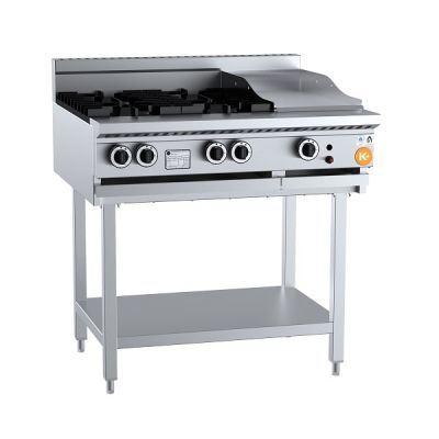 K+ KBT-SB4-GRP3 Gas Combination Four Open Burners & 300mm Grill Plate On Leg Stand
