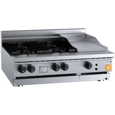 B+S K+ KBT-SB4-GRP3-BM Combination Four Open Burners 300mm Grill Plate Bench Mounted