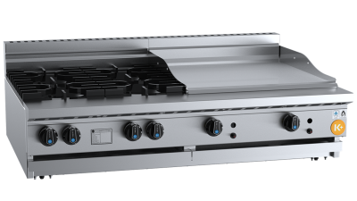B+S K+ KBT-SB4-GRP6-BM Combination Four Open Burners & 600mm Grill Plate Bench Mounted