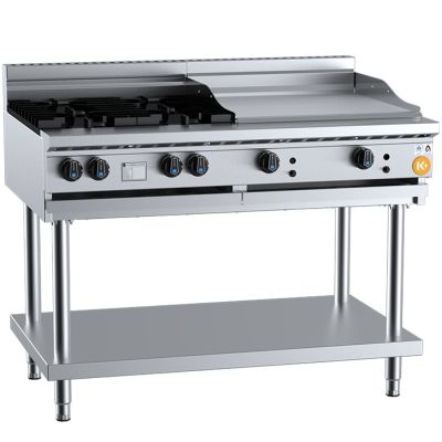 B+S K+ KBT-SB4-GRP6 Combination Four Open Burners 600mm Grill Plate On Stand