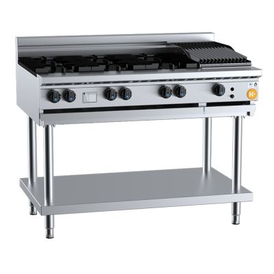B+S K+ KBT-SB6-CBR3 Combination Six Open Burners 300mm Char Broiler On Stand