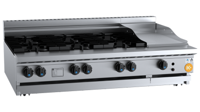 B+S K+ KBT-SB6-GRP3-BM Combination Six Open Burners & 300mm Grill Plate Bench Mounted