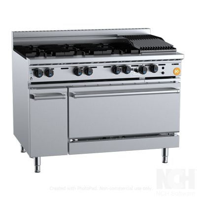 B+S K+ KOV-SB6-CBR3 Combination Oven with Six Open Burners & 300mm Char Broiler