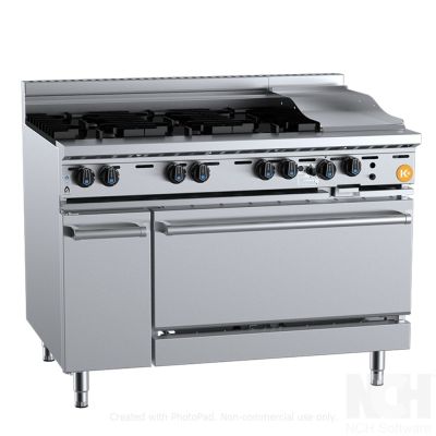 B+S K+ KOV-SB6-GRP3 Combination Oven with Six Open Burners & 300mm Grill Plate