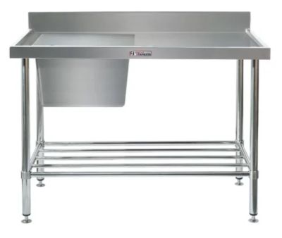 Simply Stainless Ss05.1800L Single Sink Bench With Splashback And Left Hand Bowl (600 Series) - 1800Mm