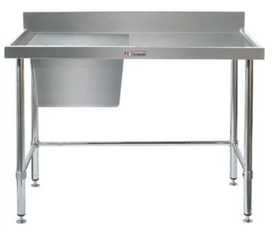Simply Stainless Ss05.1800L Lb Single Sink Bench With Splashback, Left Side Bowl And Leg Brace (600 Series) - 1800Mm