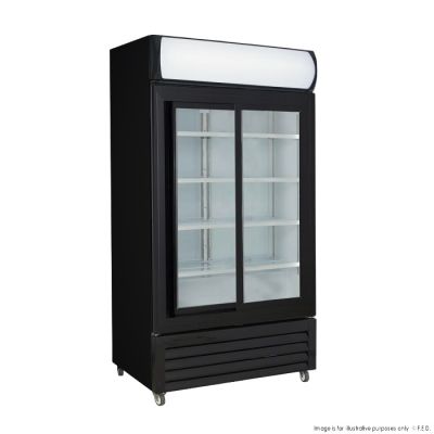 F.E.D. Thermaster 1000L Two Sliding Glass Door Colourbond Upright Drink Fridge Black LG-1000SDBP