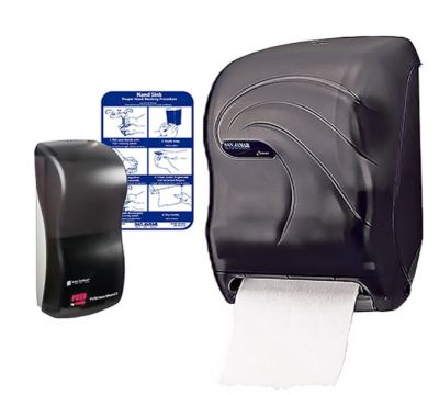 San Jamar T1440TBK Touchless Hands Free Washing Station Combo – Automatic Soap Dispenser & Towel Dispenser including hand washing chart