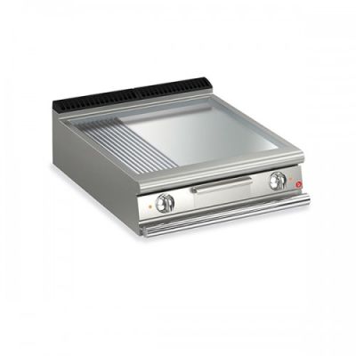 Baron | Q90SFT/E825 | Queen9 Countertop Electric Flat/Ribbed Chrome Griddle Plate - 800mm