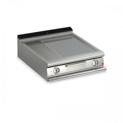 Baron | Q90SFT/E820 | Queen9 Countertop Electric Flat/Ribbed Mild Steel Griddle Plate - 800mm
