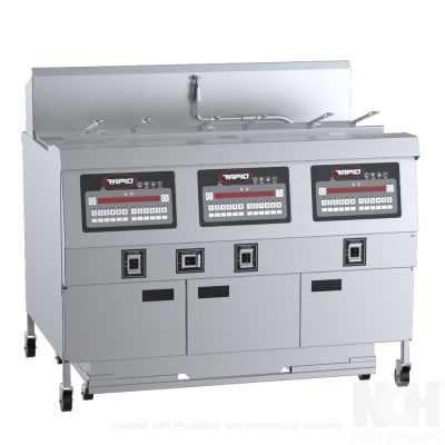 B+S Rapid RF-3E Three Pan Six Basket Electric Fryer - 13.5 + 13.5 + 13.5 Kilowatt