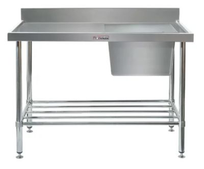 Simply Stainless SS05.2100R Single Sink Bench With Splashback And Right Hand Bowl (600 Series) - 2100Mm