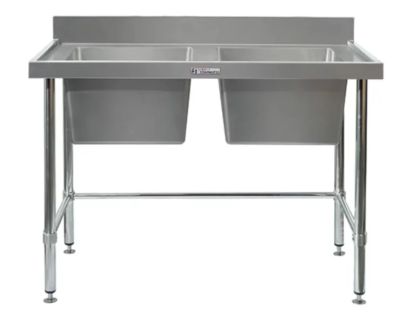 Simply Stainless SS06.1200 LB Double Sink Bench With Splashback And Leg Brace (600 Series) - 1200