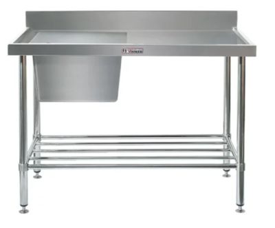 Simply Stainless Ss05.1200L Single Sink Bench With Splashback And Left Hand Bowl (600 Series) - 1200Mm