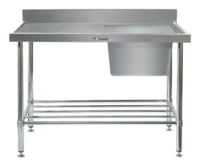 Simply Stainless Ss05.1200R Single Sink Bench With Splashback And Right Hand Bowl (600 Series) - 1200Mm