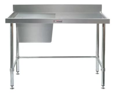 Simply Stainless Ss05.1200L Lb Single Sink Bench With Splashback, Left Hand Bowl And Leg Brace (600 Series) - 1200Mm
