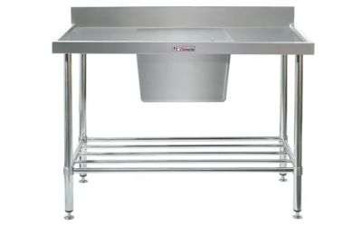 Simply Stainless SS05.0900.PW Single Sink Bench with Splashback (600 Series) - 900mm - Centre Sink- Large Capacity Bowl