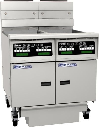 Pitco Solstice SSH55-C/FD/FF Supreme Fryers Computer Controlled Filter Drawer on Casters and Double Fryer Bank