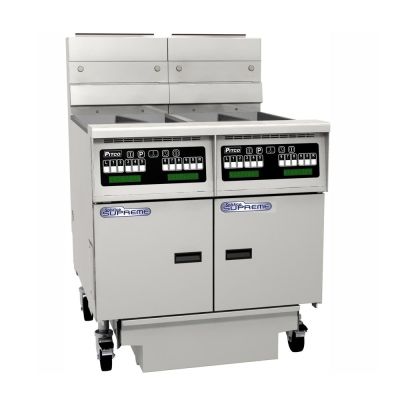 Pitco Solstice SSH55T-C-FD-FF Supreme Fryers Computer Controlled Filter Drawer on Casters and Double Fryer Bank