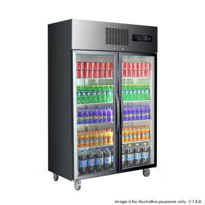 F.E.D. Temperate Thermaster SUCG1000B Double Door Upright Display Fridge (Black)