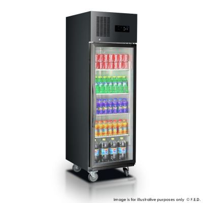 F.E.D. Temperate Thermaster SUFG500B Single glass door upright freezer black stainless steel 