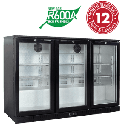 Exquisite UBC330L Three Swing Doors Backbar Display Refrigerators, Low Height
