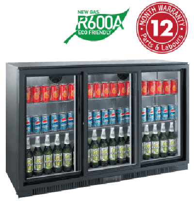 Exquisite UBC330SL Three Sliding Doors Backbar Display Refrigerators, Low Height