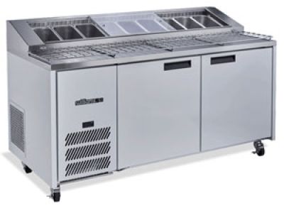 Jade Pizza - Two Door Stainless Steel Pizza Prep Counter Refrigerator With Blown Air Well  HJ2PCBASS