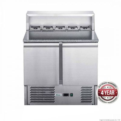 F.E.D. XGNS900E FED-X Two Door Salad Prep Fridge with Marble Top 