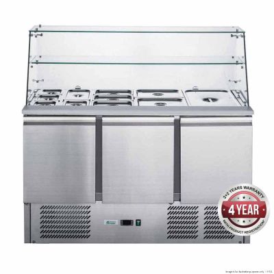 F.E.D. FED-X Three Door Salad Prep Fridge with Glass Top - XS903GC