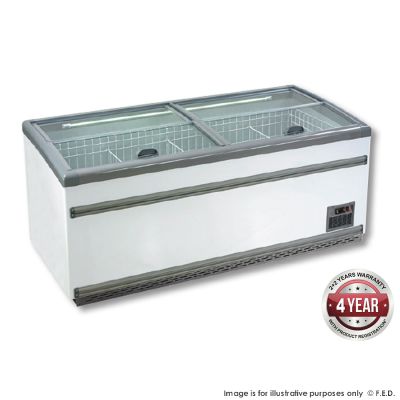 F.E.D. Temperate Thermaster ZCD-L210S Supermarket Island Dual Temperature Freezer & Chiller‌ with Glass Sliding Lids